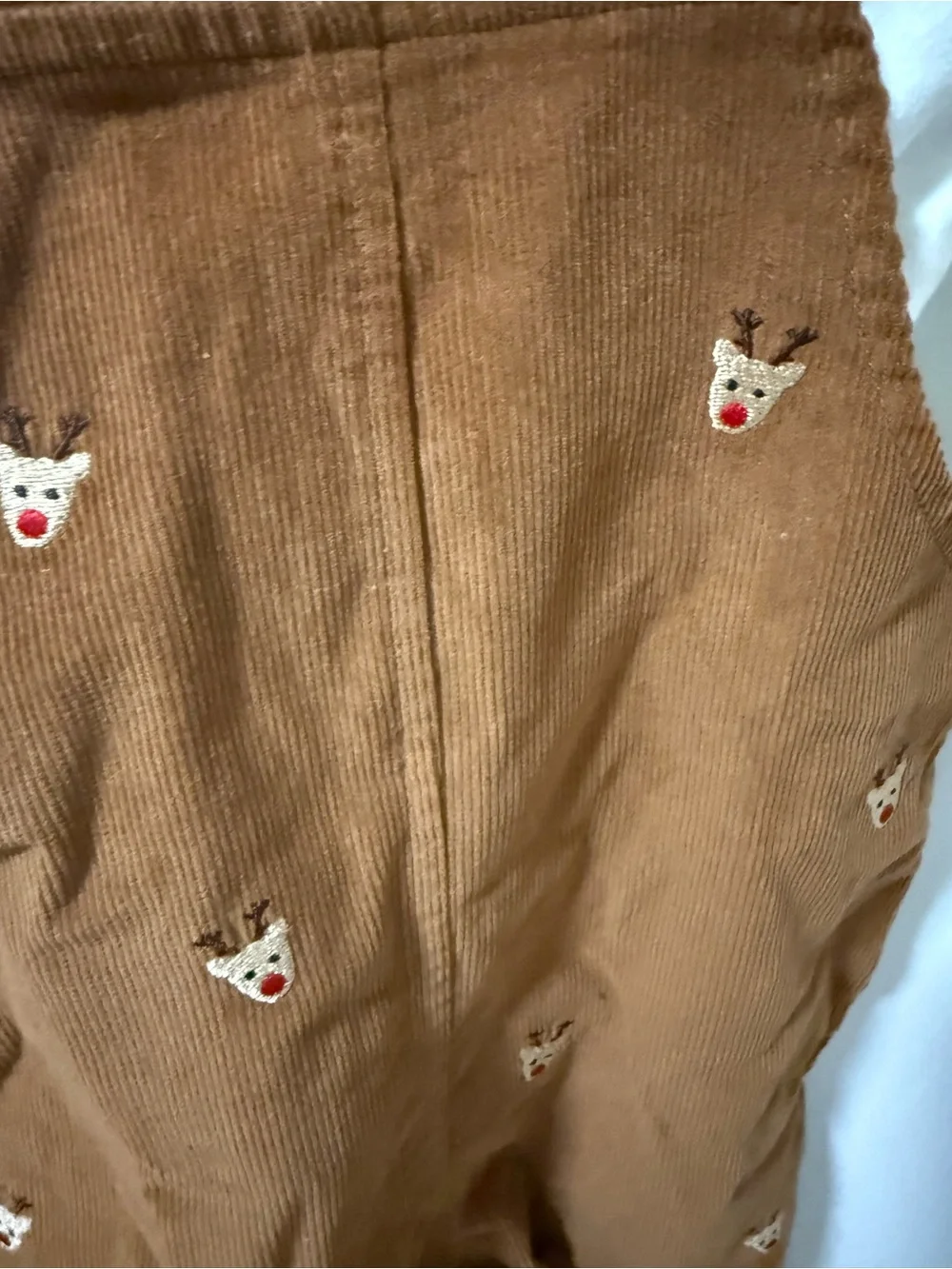Starting Out Brown Corduroy Overalls with Reindeer Embroidery